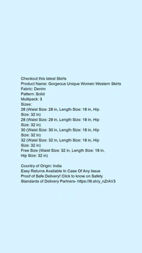 Product Name: *Gorgeous Unique Women Western Skirts*Fabric: DenimPattern: SolidMultipack: 3 - size- 26