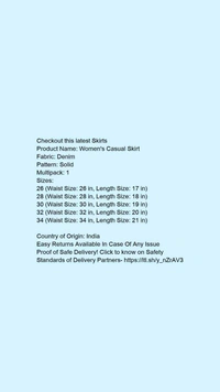 Product Name: *Women's Casual Skirt*Fabric: DenimPattern: SolidMultipack: 1 - size- 26