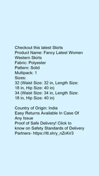 Product Name: *Fancy Latest Women Western Skirts*Fabric: PolyesterPattern: SolidMultipack: 1 - size- 34