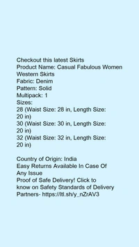 Product Name: *Casual Fabulous Women Western Skirts*Fabric: DenimPattern: SolidMultipack: 1 - size- 30
