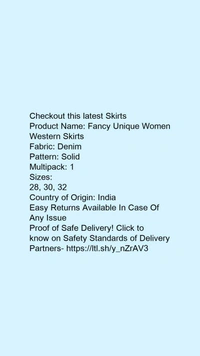 Product Name: *Fancy Unique Women Western Skirts*Fabric: DenimPattern: SolidMultipack: 1 - size- 32