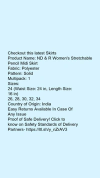 Product Name: *ND & R Women's Stretchable Pencil Midi Skirt*Fabric: PolyesterPattern: SolidMultipack: 1 - 26, colour- Black