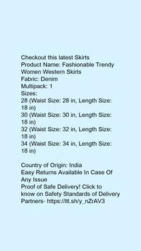 Product Name: *Fashionable Trendy Women Western Skirts*Fabric: DenimMultipack: 1 - size- 38
