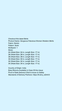 Product Name: *Gorgeous Fabulous Women Western Skirts*Fabric: DenimPattern: SolidMultipack: 1 - size- 28