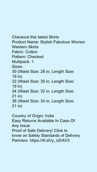 Product Name: *Stylish Fabulous Women Western Skirts*Fabric: CottonPattern: CheckedMultipack: 1 - size- 30