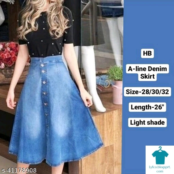 Product Name: *A-LINE Flarred denim skirt with wash by High-Buy-light shade*Fabric: DenimPattern: SolidMultipack: 1 - size- 32