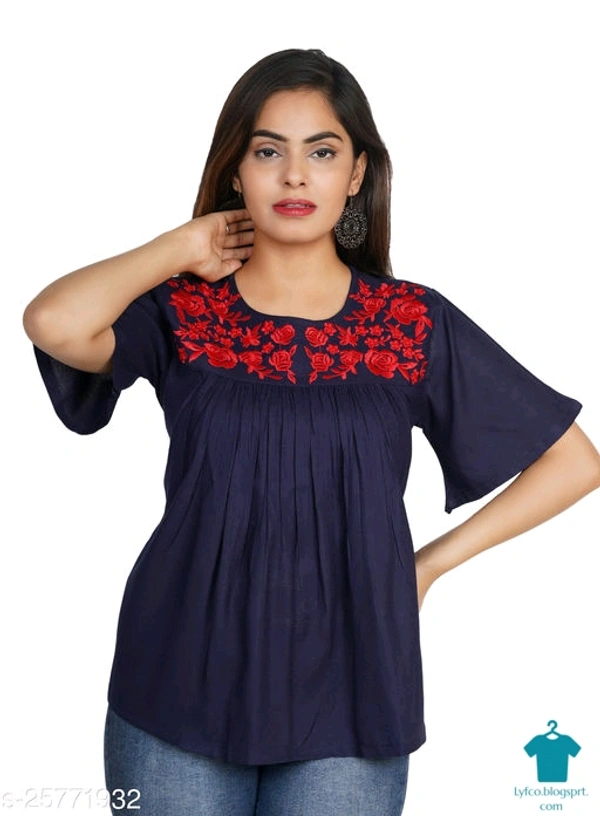 Product Name: *Gurmeet Fashion Black Rayon Embroidered Tunic/Top For Women's*Fabric: RayonSleeve Length: Short SleevesPattern: EmbroideredMultipack: 1 - XxL