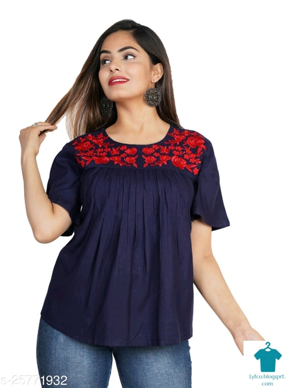 Product Name: *Gurmeet Fashion Black Rayon Embroidered Tunic/Top For Women's*Fabric: RayonSleeve Length: Short SleevesPattern: EmbroideredMultipack: 1 - XxL
