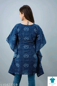 Checkout this latest Tops & TunicsProduct Name: *Charvy Comfy Indigo Printed Cotton Kaftan*Fabric: CottonSleeve Length: Three-Quarter SleevesPattern: PrintedMultipack: 1 - xL