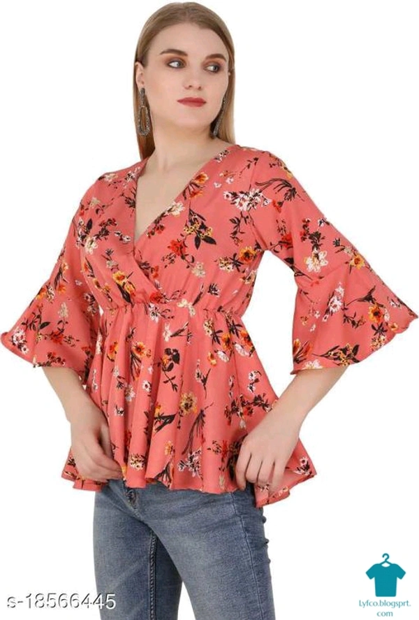 Product Name: *Trendy Retro Women Tops & Tunics*Fabric: CrepeSleeve Length: Three-Quarter SleevesPattern: PrintedMultipack: 1 - M