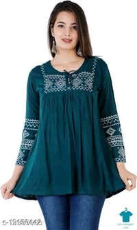 Product Name: *Shree Shyam Fashion Green Colored Girls Top with Embroidery work .*Fabric: RayonSleeve Length: Three-Quarter SleevesPattern: EmbroideredMultipack: 1 - XXxL