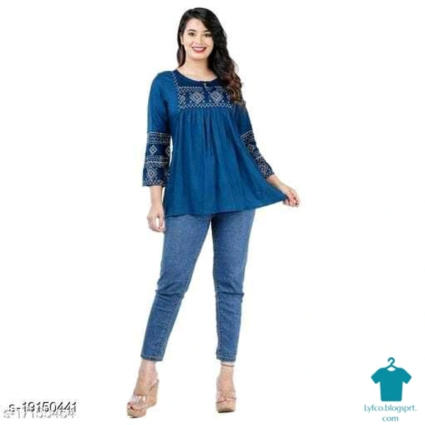 Product Name: *Shree Shyam Fashion Green Colored Girls Top with Embroidery work .*Fabric: RayonSleeve Length: Three-Quarter SleevesPattern: EmbroideredMultipack: 1 - L