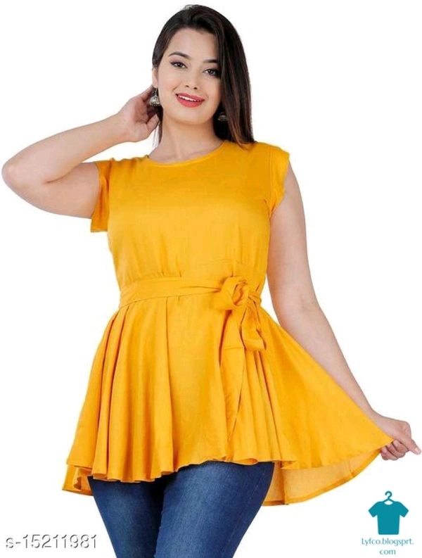 Product Name: *Urbane Glamorous Women Tops & Tunics*Fabric: RayonSleeve Length: SleevelessPattern: SolidMultipack: 1 - colour- yellow, size- M