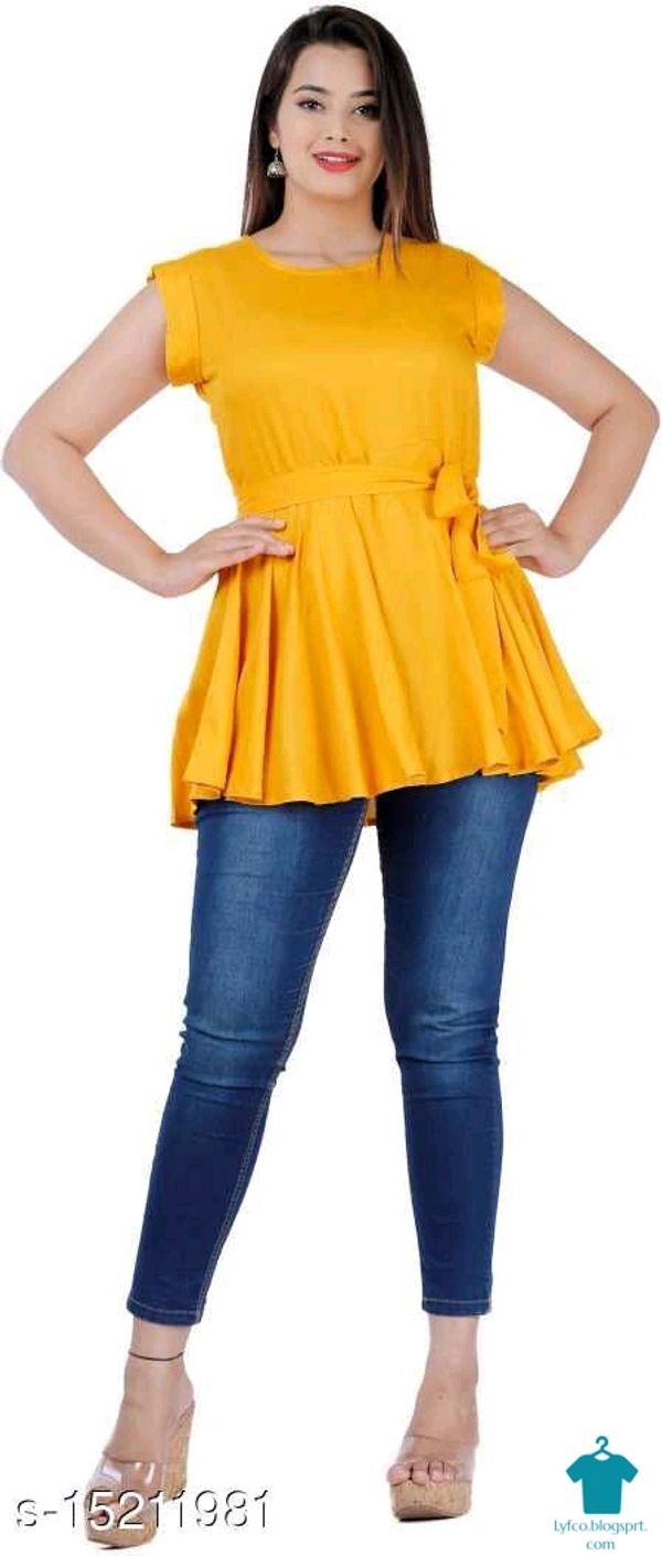 Product Name: *Urbane Glamorous Women Tops & Tunics*Fabric: RayonSleeve Length: SleevelessPattern: SolidMultipack: 1 - colour- yellow, size- M