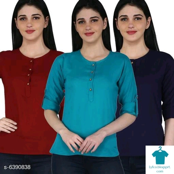Product Name: *Women's Rayon Combo Tops*Fabric: RayonSleeve Length: Three-Quarter SleevesPattern: SolidMultipack: 3 - size- S