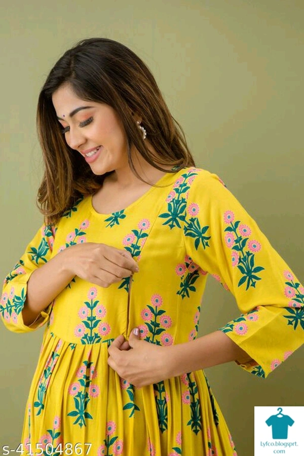Product Name: *Classy Feeding Kurtis & Kurta Sets*Fabric: RayonBottomwear Fabric: No BottomwearBottom Type: No BottomwearSleeve Length: Three-Quarter SleevesStitch Type: StitchedFit/ Shape: MaternityPattern: PrintedCombo of: Combo of 2 - size- S