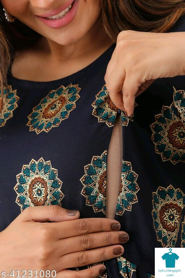 Product Name: *Classy Feeding Kurtis *Fabric: RayonBottomwear Fabric: No BottomwearBottom Type: No BottomwearSleeve Length: Three-Quarter SleevesStitch Type: StitchedFit/ Shape: MaternityPattern: PrintedCombo of: Single - size- S