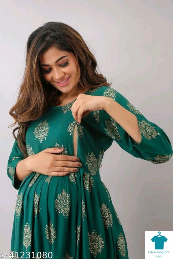 Product Name: *Classy Feeding Kurtis *Fabric: RayonBottomwear Fabric: No BottomwearBottom Type: No BottomwearSleeve Length: Three-Quarter SleevesStitch Type: StitchedFit/ Shape: MaternityPattern: PrintedCombo of: Single - size- M