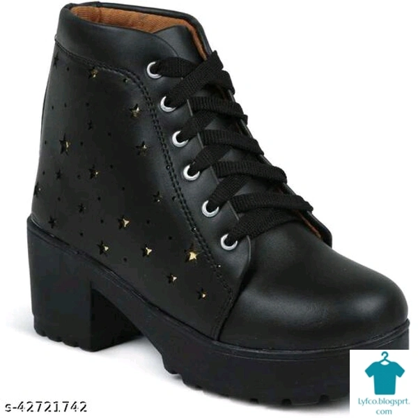 Product Name: *Girl's Stylish New trendy Latest Design Causal Boot Shoe For Women/Girls Chunky sole Lightweight Comfortable Fashion Boot For Women Boat Shoe For Women Outdoor Ankle Legth High Heel Boot Shoe For Women*Material: SyntheticSole Material: RubberPattern: Woven DesignFastening & Back Detail: Lace-UpMultipack: 1 - colour- black