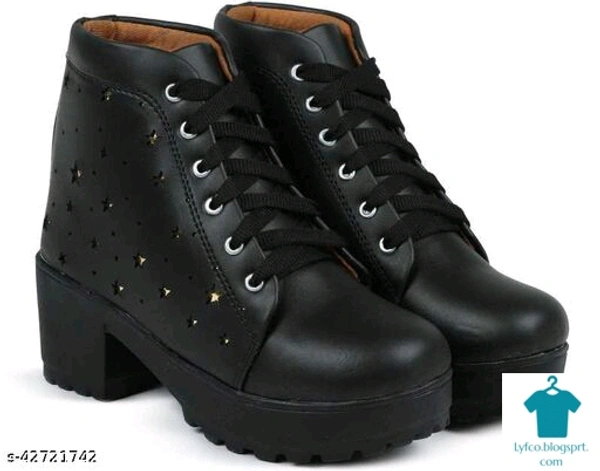 Product Name: *Girl's Stylish New trendy Latest Design Causal Boot Shoe For Women/Girls Chunky sole Lightweight Comfortable Fashion Boot For Women Boat Shoe For Women Outdoor Ankle Legth High Heel Boot Shoe For Women*Material: SyntheticSole Material: RubberPattern: Woven DesignFastening & Back Detail: Lace-UpMultipack: 1 - colour- black