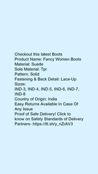 Product Name: *Fancy Women Boots*Material: SuedeSole Material: TprPattern: SolidFastening & Back Detail: Lace-Up - 8