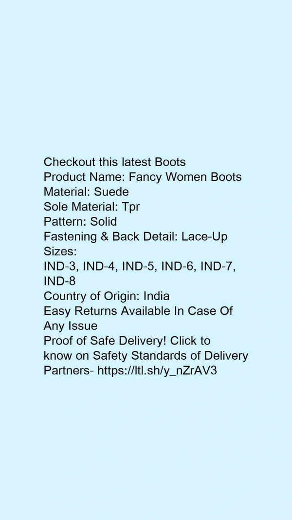 Product Name: *Fancy Women Boots*Material: SuedeSole Material: TprPattern: SolidFastening & Back Detail: Lace-Up - 8