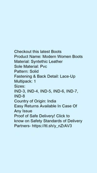 Product Name: *Modern Women Boots*Material: Syntethic LeatherSole Material: PvcPattern: SolidFastening & Back Detail: Lace-UpMultipack: 1 - 7
