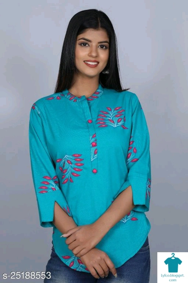 Product Name: *Trendy Feminine Women Tops & Tunics*Fabric: RayonSleeve Length: Three-Quarter SleevesPattern: PrintedMultipack: 1 - XL