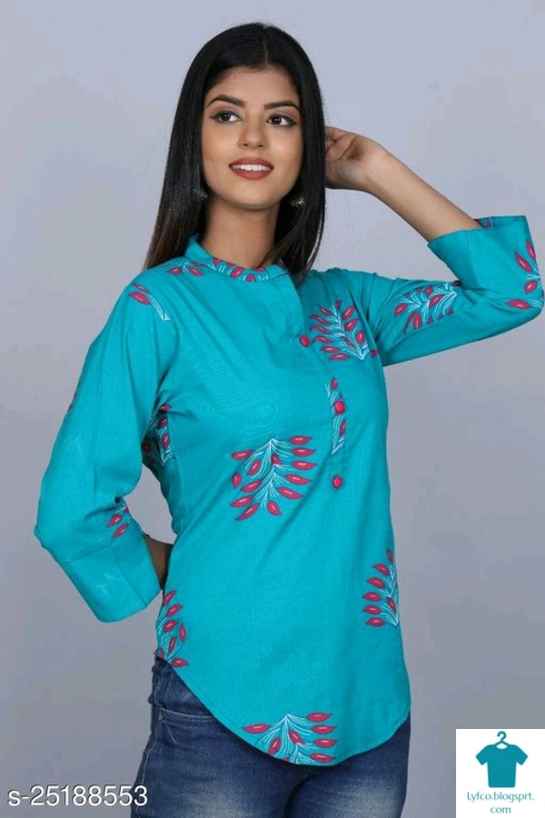 Product Name: *Trendy Feminine Women Tops & Tunics*Fabric: RayonSleeve Length: Three-Quarter SleevesPattern: PrintedMultipack: 1 - XL