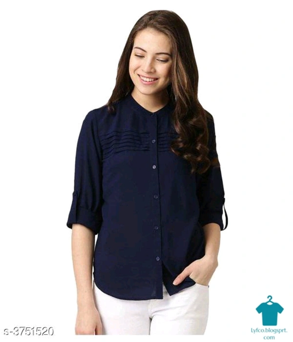Product Name: *Women Navy Blue Solid Top*Fabric: CrepeSleeve Length: Three-Quarter SleevesPattern: SolidMultipack: 1 - L