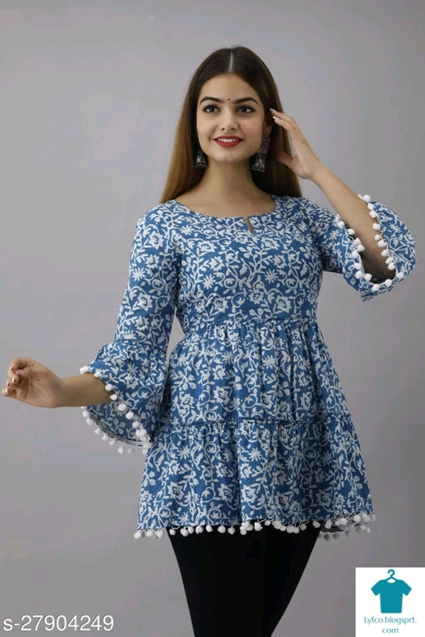 Product Name: *Trendy Sensational Women Tops & Tunics*Fabric: CrepeSleeve Length: Three-Quarter SleevesPattern: SolidMultipack: 1 - M