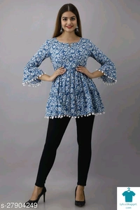 Product Name: *Trendy Sensational Women Tops & Tunics*Fabric: CrepeSleeve Length: Three-Quarter SleevesPattern: SolidMultipack: 1 - M