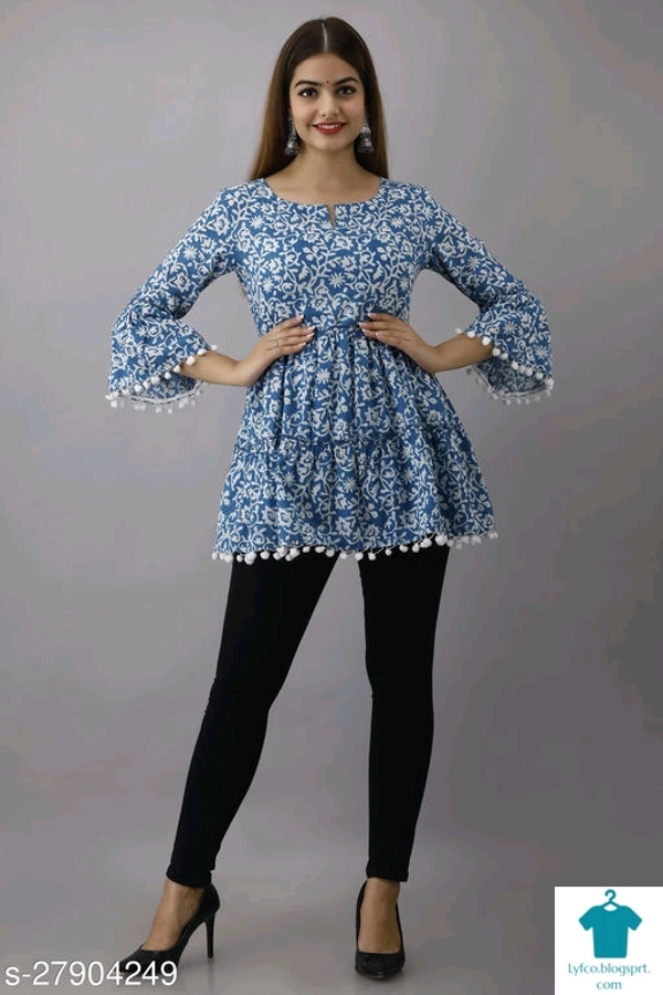 Product Name: *Trendy Sensational Women Tops & Tunics*Fabric: CrepeSleeve Length: Three-Quarter SleevesPattern: SolidMultipack: 1 - M