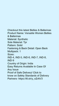 Product Name: *Versatile Women Bellies & Ballerinas*Material: SyntheticSole Material: TprPattern: SolidFastening & Back Detail: Open BackMultipack: 1 - IND-8