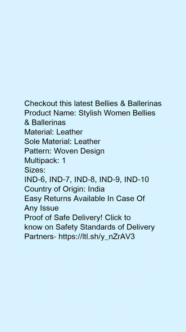 Product Name: *Stylish Women Bellies & Ballerinas*Material: SyntheticSole Material: PvcPattern: SolidMultipack: 1 - IND-7