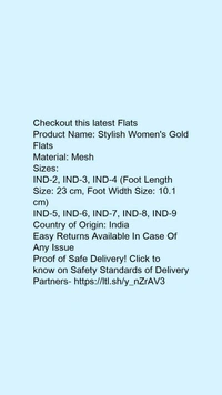Product Name: *Stylish Women's Gold Flats*Material: Mesh - IND-5