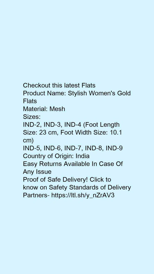 Product Name: *Stylish Women's Gold Flats*Material: Mesh - IND-5
