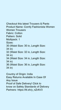 Product Name: *Comfy Fashionista Women Women Trousers *Fabric: CottonPattern: SolidMultipack: 1 - 40