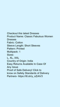 Product Name: *Classic Fabulous Women Dresses*Fabric: CottonSleeve Length: Short SleevesPattern: PrintedMultipack: 1 - XXL