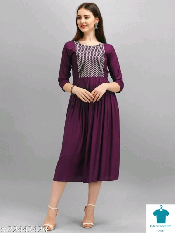 Product Name: *Fancy Designer Women Dresses*Fabric: RayonSleeve Length: Three-Quarter SleevesPattern: EmbroideredMultipack: 1 - XL