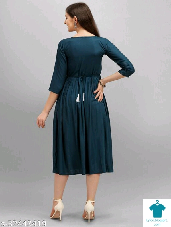 Product Name: *Fancy Designer Women Dresses*Fabric: RayonSleeve Length: Three-Quarter SleevesPattern: EmbroideredMultipack: 1 - L
