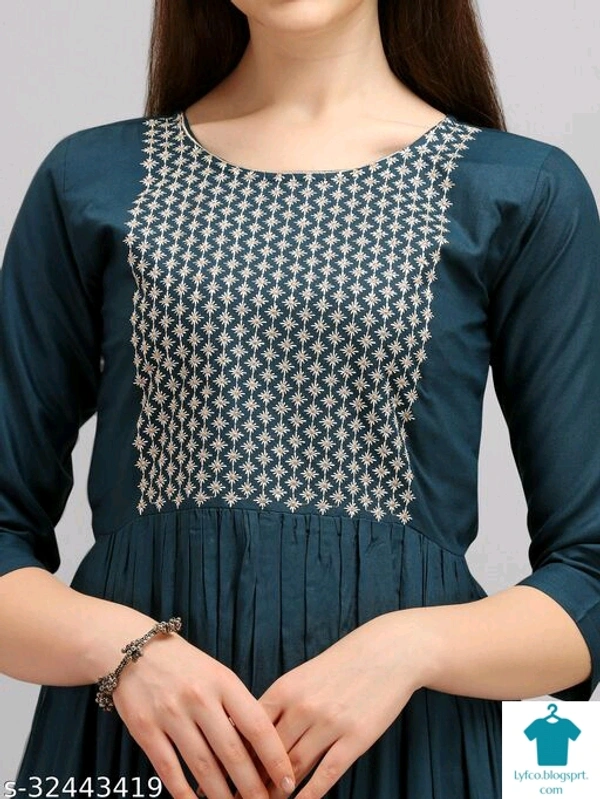 Product Name: *Fancy Designer Women Dresses*Fabric: RayonSleeve Length: Three-Quarter SleevesPattern: EmbroideredMultipack: 1 - L