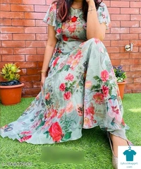 Product Name: *Trendy Ravishing Women Gowns*Fabric: GeorgetteSleeve Length: Short SleevesPattern: PrintedMultipack: 1 - XL