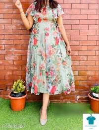 Product Name: *Trendy Ravishing Women Gowns*Fabric: GeorgetteSleeve Length: Short SleevesPattern: PrintedMultipack: 1 - XL