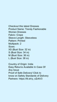 Product Name: *Trendy Fashionable Women Dresses*Fabric: CrepeSleeve Length: SleevelessPattern: PrintedMultipack: 2 - XS