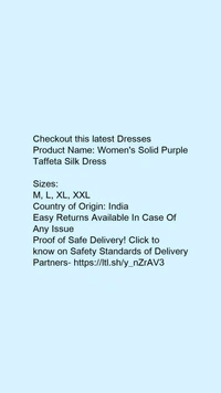 Product Name: *Women's Solid Purple Taffeta Silk Dress - L