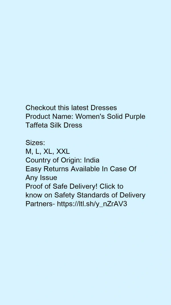 Product Name: *Women's Solid Purple Taffeta Silk Dress - XL