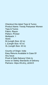 Product Name: *Trendy Partywear Women Tops & Tunics*Fabric: NetSleeve Length: Three-Quarter SleevesPattern: LaceMultipack: 1 - XXL