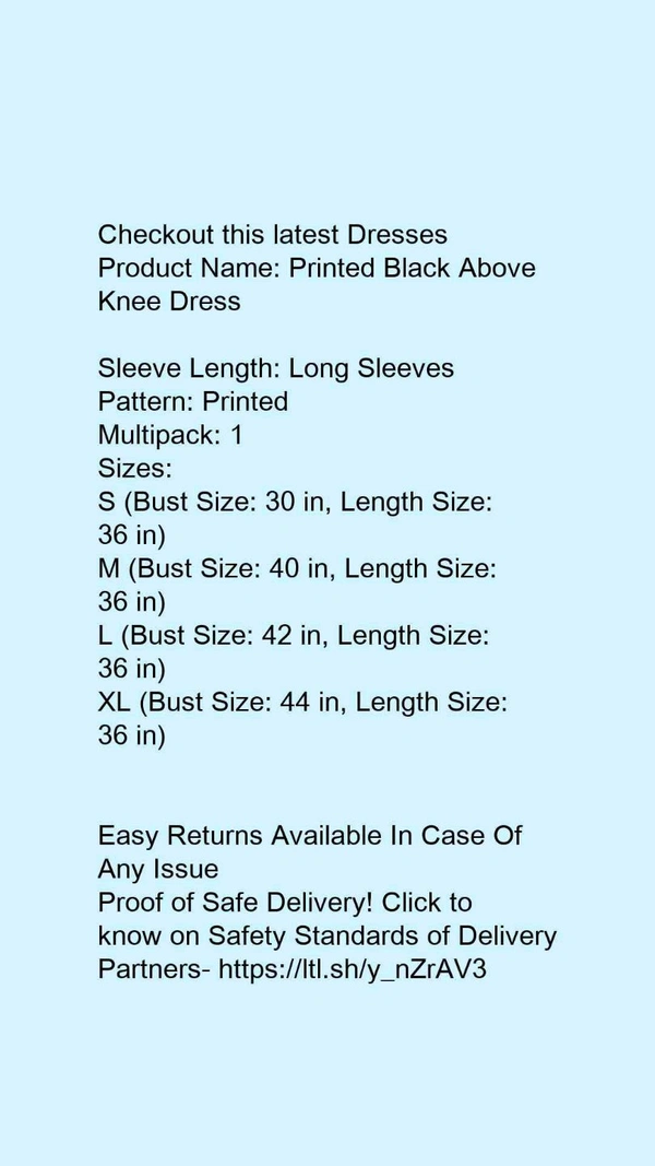 Product Name: *Printed Black Above Knee Dress*Sleeve Length: Long SleevesPattern: PrintedMultipack: 1 - XL