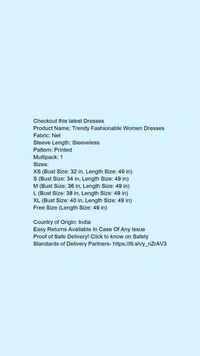 Product Name: *Classy Ravishing Women Dresses*Fabric: NetSleeve Length: SleevelessPattern: EmbroideredMultipack: 1 - XL